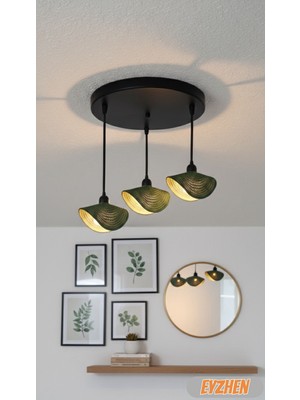 Eyzhen Bohem Şekil Verilebilir Haki 3’lü Avize Rustik Dekoratif Salon Mutfak Oturma Odası Aydınlatma