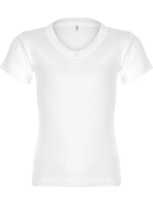 Erdem Kız Çocuk Beyaz %100 Pamuklu Kısa Kollu 6'lı Paket Ribana Atlet 4000