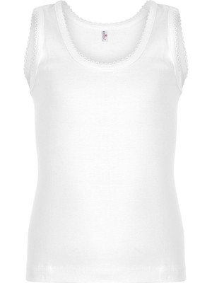 Erdem Kız Çocuk Beyaz %100 Pamuklu Geniş Askılı 6'lı Paket Ribana Atlet 4001