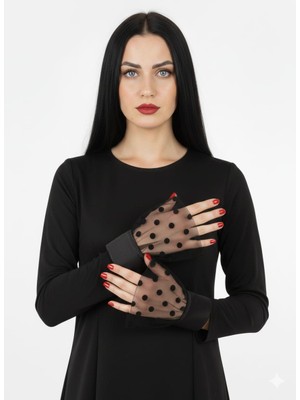 Asmin Tasarım Kol Manşeti, Aksesuar, Vintage, Siyah Puantiyeli Tül, El Yapımı