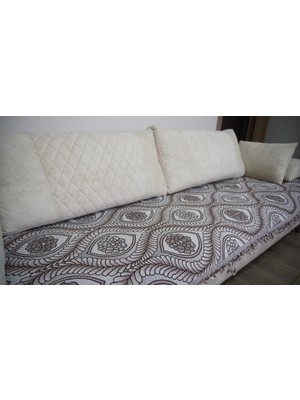 Çiçek Desen Kahverengi Koltuk Örtüsü