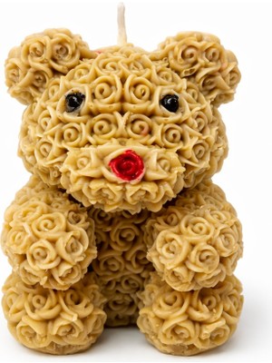 Waxera Teddy Rose Gül Detaylı Ayıcık Mum %100 Doğal Soya Wax , Kutulu Hediyelik (5x8 Cm) Gül Dokulu Tasarımıyla