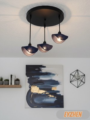 Eyzhen Bohem Şekil Verilebilir Lacivert 3’lü Avize Rustik Dekoratif Salon Mutfak Oturma Odası Aydınlatma