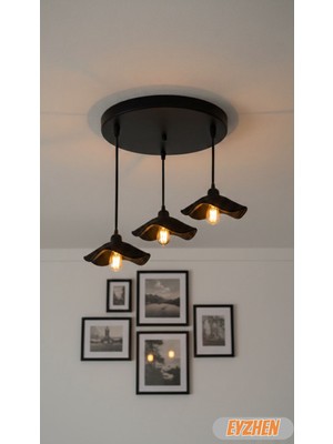 Eyzhen Bohem Şekil Verilebilir Siyah 3’lü Avize Rustik Dekoratif Salon Mutfak Oturma Odası Aydınlatma