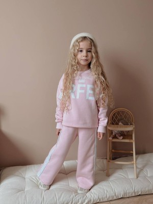 Butumikids Kız Çocuk Yazı Baskı Detaylı 3 Iplik Şardonlu Alt Üst Takım