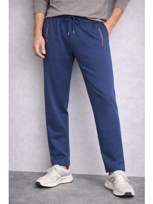 İnce Moda Giyim Fermuar Detaylı Erkek Eşofman Altı – Haki / Indigo Mavi