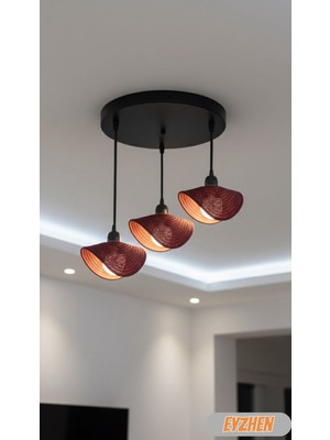 Eyzhen Bohem Şekil Verilebilir Bordo 3’lü Avize Rustik Dekoratif Salon Mutfak Oturma Odası Aydınlatma