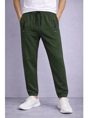 İnce Moda Giyim Fermuar Detaylı Erkek Eşofman Altı – Haki / Indigo Mavi