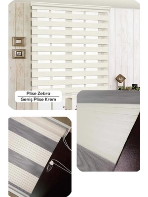 YS Perde Tasarım Modern Geniş Pliseli Krem Zebra Stor Perde , Alüminyum Kasalı Yüksek Kaliteli - Krem GP6731/V05