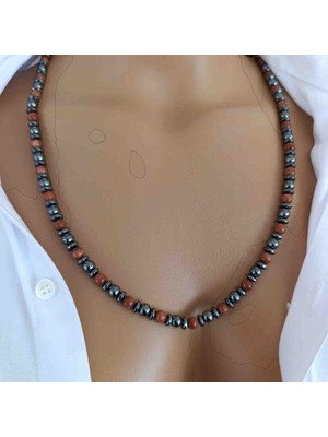 Mga Doğaltaş Kahverengi Yıldız Jasper Kolye 6 mm – Hematit Taşlı – Hakiki Doğal Taş Kolye – Erkek & Kadın – A+ Kalite