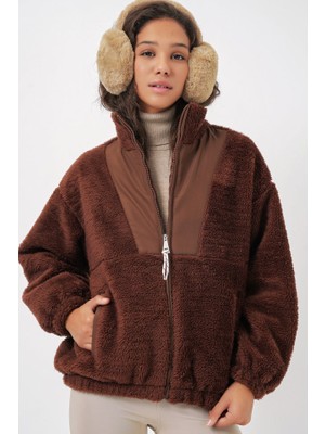 5194 Peluş Mont Ceket - Kahverengi