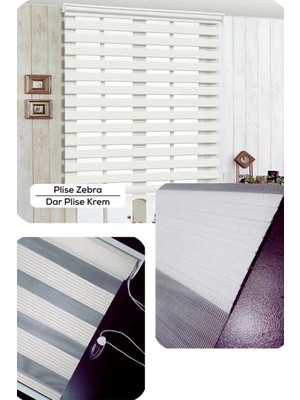 YS Perde Tasarım Modern Dar Plise Krem Zebra Stor Perde , Alüminyum Kasalı Yüksek Kaliteli - Krem DP5631/V02