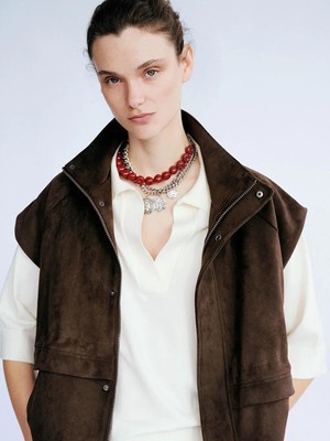 LC Waikiki Dik Yaka Oversize Kadın Süet Görünümlü Yelek  (S6)