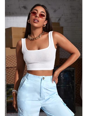 Azrlya Kadın Beyaz Kalın Askılı Crop Top Büstiyer