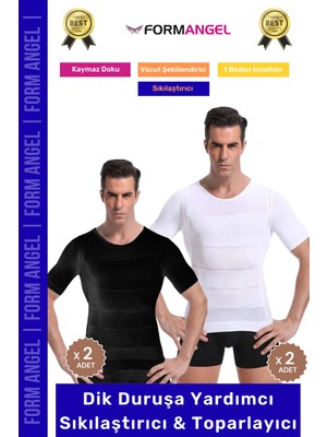 Form Angel #erkekkorse Dik Duruş Vücut Bel Göğüs Toparlayıcı Göbek Sıkılaştırıcı Kısa Kol Korse Atlet 4'lü Set