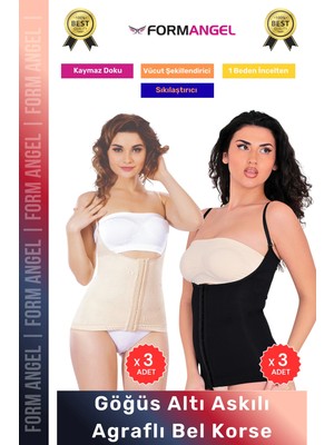 Form Angel #korse Vücut Şekillendiren Toparlayıcı Kadın Göğüs Altı Askılı Agraflı Bel Korse 6'lı Set