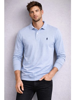 İnce Moda Giyim Erkek Uzun Kollu Polo Yaka Basic Sweatshirt – Açık Mavi