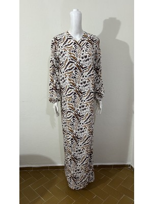 Beyaz Desenli Yandan Bağlamalı Namaz Elbisesi Büyük Beden