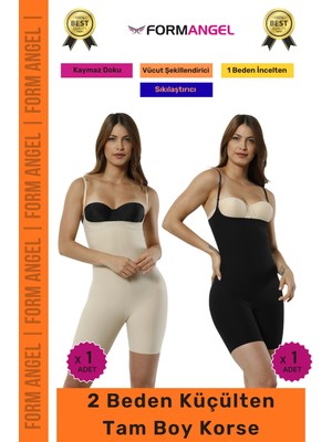 Form Angel #korse Vücut Toparlayıcı Şekillendirici Kaymaz Doku Lazer Kesim Yüksek Bel Boxer Korse 2'li Set