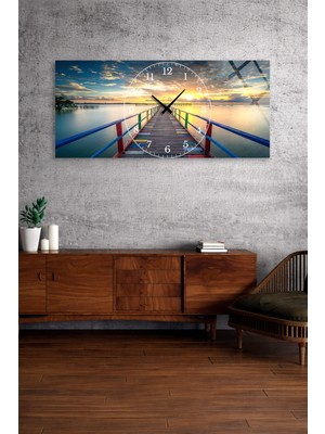 Olinpa Kırılmaz Cam Duvar Saati , Hem Tablo Hem Saat Gün Batımı Iskele Manzaralı Cam Saat Ev Ofis Hediyesi