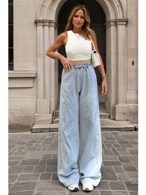 Bacc Kar Yıkama Beli Lastikli Bol Paça Cepli Yıkamalı Kot Pantolon BCBSK-25700-KT-0088