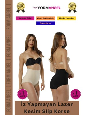 Form Angel #korse 2 Beden Incelten Toparlayıcı Iz Göstermeyen Kaymaz Kadın Lazer Kesim Slip Korse 2'li Set