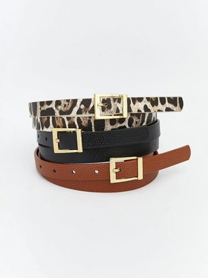 LC Waikiki Kahverengi Deri Görünümlü Kadın Kemer 3 Lü  (W5)