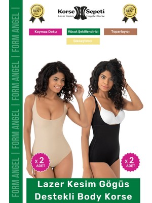 Korse Sepeti #korse Kayma Önleyen 2 Beden Küçülten Iz Yapmayan Lazer Kesim Göğüs Destekli Body Korse 4'lü Set