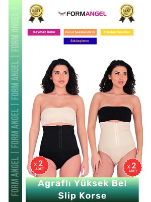Form Angel #korse Vücut Şekillendiren Toparlayıcı Kaymaz Agraflı Yüksek Bel Slip Kadın Külot Korse 4'lü Set