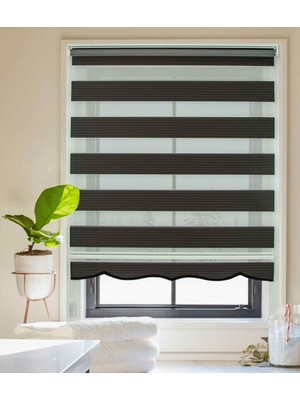 YS Perde Tasarım Lüx Pliseli Siyah Renkli Zebra Stor Perde , Alüminyum Kasalı Yüksek Kaliteli - Siyah DP7863/V03