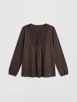 LC Waikiki Kahverengi Bağlamalı Yaka Nakışlı Bluz  (S6)