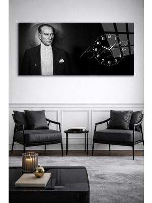 Olinpa Kırılmaz Cam Duvar Saati , Hem Tablo Hem Saat Atatürk Istiklal Marşı Tasarım Ev Ofis Hediyesi