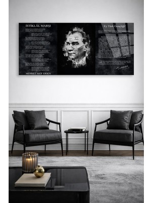 Olinpa Kırılmaz Cam Duvar Saati , Hem Tablo Hem Saat Atatürk Istiklal Marşıtasarım Ev Ofis Hediyesi