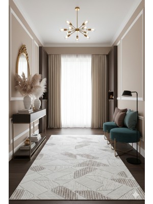 Swan Home Kaymaz Tabanlı Yolluk Kesme Halı Salon Koridor Mutfak Yatak Odası Halısı SHJ93023 Kahve