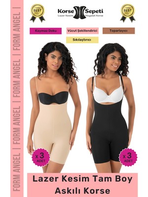 Korse Sepeti #korse 2 Beden Küçülten Sıkılaştırıcı Kaymaz Kadın Lazer Kesim Tam Boy Askılı Korse 6'lı Set