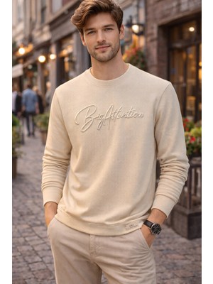 İnce Moda Giyim Erkek Premium Baskılı & Nakış Detaylı Modern Fit Sweatshirt