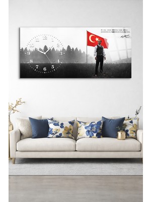 Olinpa Kırılmaz Cam Duvar Saati , Hem Tablo Hem Saat Atatürk Istiklal Marşı Tasarım Ev Ofis Hediyesi