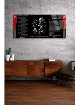 Olinpa Kırılmaz Cam Duvar Saati , Hem Tablo Hem Saat Atatürk Istiklal Marşı Gençliğe Hitabe Tasarım Ev Ofis Hediyesi