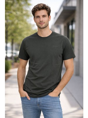 Aura Boutique Erkek Basic T-Shirt Siyah Bisiklet Yaka Kısa Kollu Minimal Logo Baskılı Pamuklu Tişört