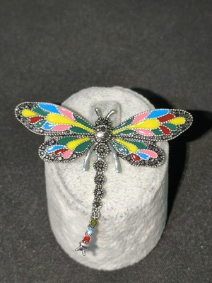 Vulwox Taşlı Antik Gümüş Özgür Yusufçuk Broş