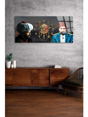 Olinpa Kırılmaz Cam Duvar Saati , Hem Tablo Hem Saat Osmanlı Tarihi Temalı Duvar Saati Ev Ofis Hediyesi