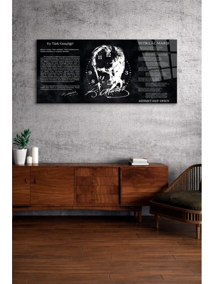 Olinpa Kırılmaz Cam Duvar Saati , Hem Tablo Hem Saat Atatürk Istiklal Marşı Tasarım Ev Ofis Hediyesi