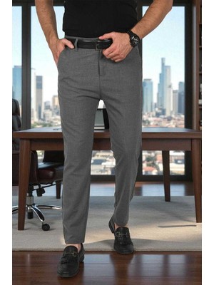 RizzUP Erkek Antrasit Italyan Kesim Likralı Spor Pantolon Esnek Kumaş Bilek Boy Boru Paça Klasik Pantolon 2502005