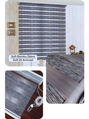 YS Perde Tasarım Modern Soft Bambu Antrasit Gri Zebra Stor Perde , Alüminyum Kasalı Yüksek Kaliteli - Antrasit SBZ8863/V06