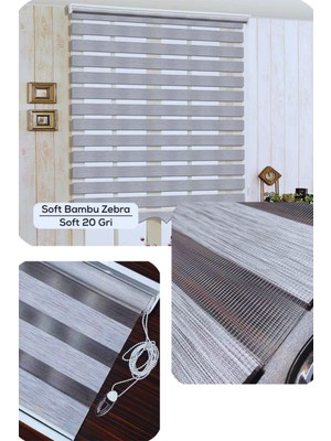 YS Perde Tasarım Modern Soft Bambu Gri Zebra Stor Perde , Alüminyum Kasalı Yüksek Kaliteli - Gri SBZ1963/V05