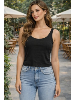 İnce Moda Giyim Fit Basic Askılı Crop Atlet – Siyah & Beyaz