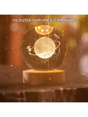 K-Yonlineticaret Kız Figürlü Sarı Cam Küre Işıklı Büyük Boy Ahşap Standlı Dekor