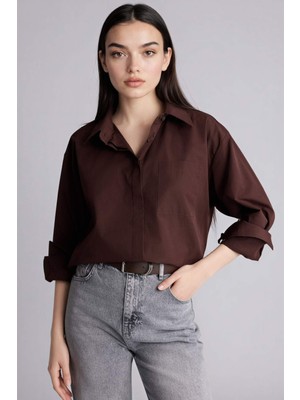 DeFacto %100 Pamuk Oversize Poplin Uzun Kollu Gömlek G9803AX26SP