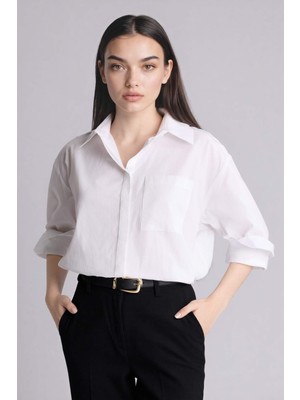 DeFacto Oversize Gömlek Yaka Poplin Uzun Kollu Gömlek G9803AX26SP