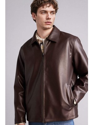 DeFacto Gömlek Yaka Fermuarlı Suni Deri Mont E8888AX26SP